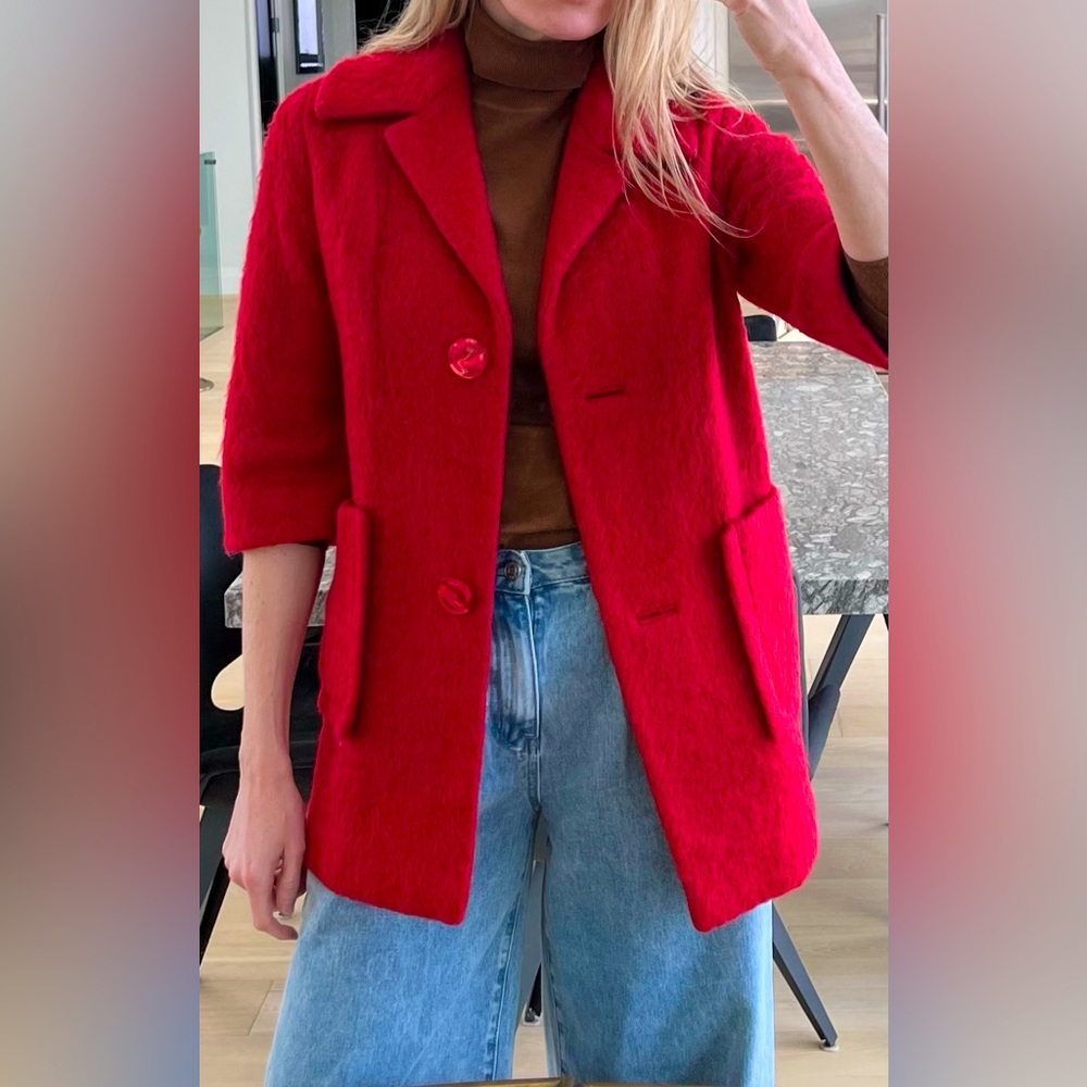 Red wool pea coat